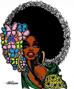 FLOWERS AND BUTTERFLY AFRO POSTER PRINT
