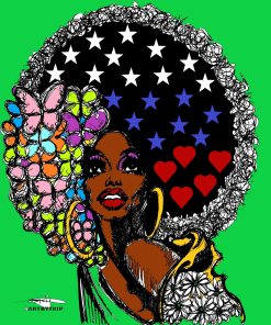 FLOWERS STARS AND BUTTERFLY AFRO POSTER PRINT